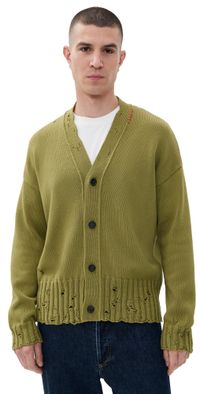 Marni Dishevelled Cotton Cardigan Grass 50