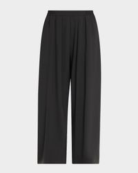 Pleated Stretch Wool Straight-Leg Crop Trousers