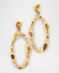 Pathway 18K Yellow Gold Small Oval Dangle Earrings with Multi-Color Diamonds