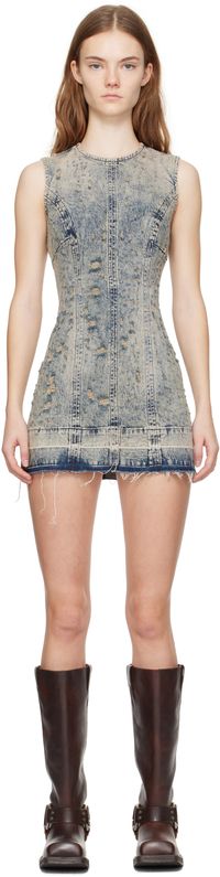 GUESS USA Blue Distressed Denim Minidress