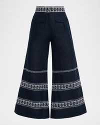 Zina Embroidered Linen Flare Crop Pants
