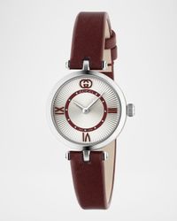 Stainless Steel Model 2000 24mm Watch with Red Leather Strap