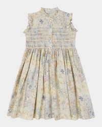 Girl's Journey Sleeveless Smocked Floral Cotton Dress, Size 4-12