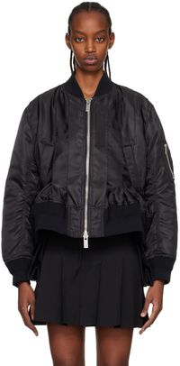 sacai Black Pleated Bomber Jacket