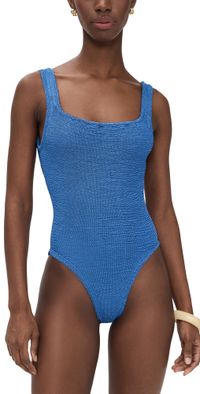 Hunza G Square Neck One Piece Metallic Denim One Size