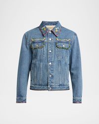 Men's Embroidered-Trim Denim Jacket