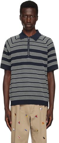 BEAMS PLUS Polo bleu marine à rayures en tricot jacquard