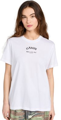 GANNI Thin Jersey Relaxed O-Neck T-Shirt Bright White XS