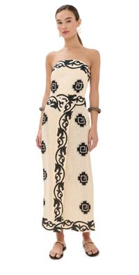 Johanna Ortiz Linen Ancient Ankle Dress Ecru/Black 12