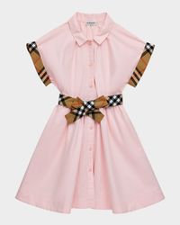 Girl's Check Trim Cotton Shirt Dress, Size 3-14