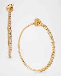 18K Yellow Gold Diamond Hoop Earrings, 4cm
