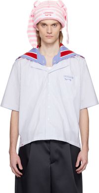 Charles Jeffrey LOVERBOY White & Blue Knit Collar Shirt