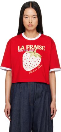 Balmain T-shirt écourté rouge à image de fraise