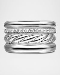 DY Mercer 4 Row Ring with Diamonds in Silver, 14mm