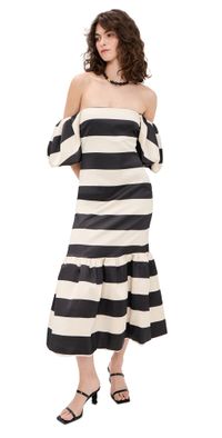 CAROLINE CONSTAS Angela Gown Black Ivory Stripe XS