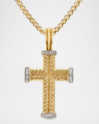 Men's Chevron Cross Enhancer with Diamonds in 18K Yellow Gold, 23.5mm
