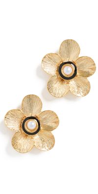 Kenneth Jay Lane Gold Flower Pierced Earrings Pearl One Size