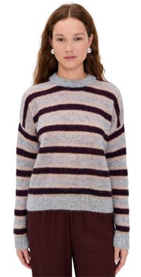Madewell Striped Pullover Sweater in Alpaca Blend Black Iris Trio XXS