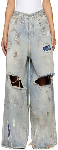 VETEMENTS Jean ample bleu à effet usé