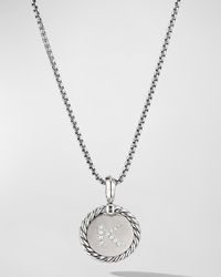 18mm Initial Cable Collectibles Charm Necklace with Diamonds in Silver