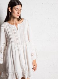 Maison Hotel - Robe chemise courte brodée en coton - Taille L - Blanc