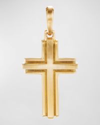 Men's Deco Cross Pendant in 18K Gold, 34mm