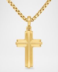 Men's Deco Cross Pendant in 18K Gold, 34mm