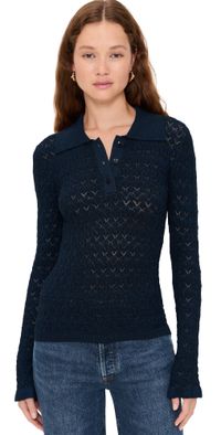 Sea Ruby Knit Long Sleeve Polo Navy XXS