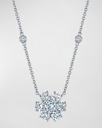 18K Gold Round Diamond Flower Pendant Necklace, 16"L, 1.20tcw