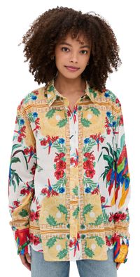Coniglio Palm Beach Classic Button Down Tropical Aviary Ivory Breeze One Size