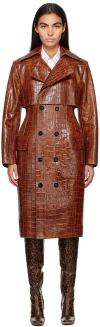 Bottega Veneta Tan Croc-Embossed Leather Coat
