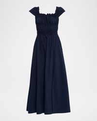 Lily Ruched Cap-Sleeve Midi Dress