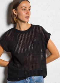 Le Temps Des Cerises - Tee-shirt oversize col rond en coton - Taille XL - Noir
