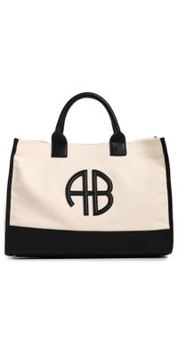 ANINE BING Medium Lara Tote NATURAL CANVAS W/ BLACK One Size