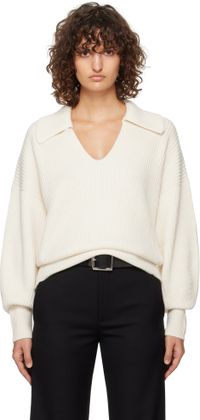 JOSEPH Polo blanc cassé en double tricot léger à patte fendue