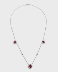 18K White Gold Ruby Flower and Diamond Station Necklace, 18"L, 2.55tcw
