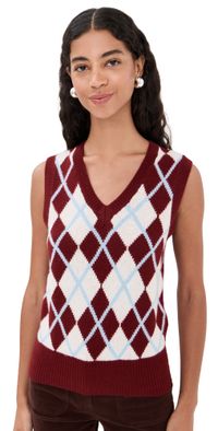 Tanner Fletcher Ebbott Argyle Sweater Vest Oxblood/Light Blue 1