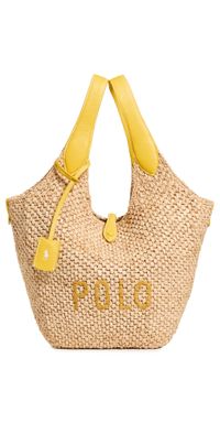 Polo Ralph Lauren Raffia Play Medium Tote Natural/Canary Yellow One Size