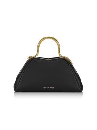 Women's Serpentine Leather Top Handle Bag - Black