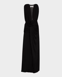 Plunging Fusion Ruched T-Back Gown
