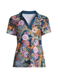 Women's Wild Bird Floral Polo Shirt - Size XL