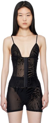 Poster Girl Camisole Doll noire à motif zébré et à bonnets triangulaires