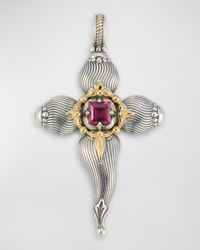 Silver and Gold Rhodolite Cross Pendant