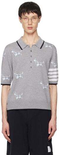 Thom Browne Gray Hector 4-Bar Stripe Polo