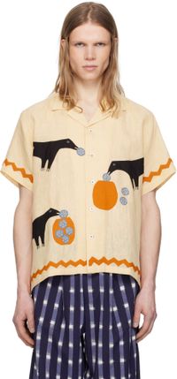 HARAGO Yellow Crow Appliqué Shirt