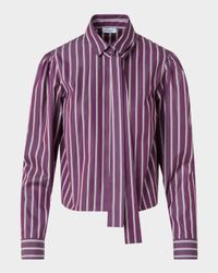 Striped Tie-Neck Cotton Poplin Blouse