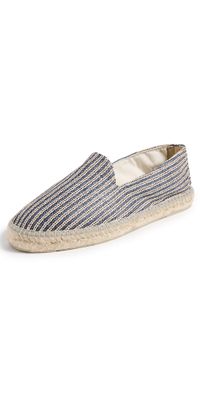 Manebi Raffia Stripe Classic Espadrilles Raffia Natural And Navy Blue 44