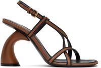 Dries Van Noten Sandales à talon brun clair et noir à passepoils