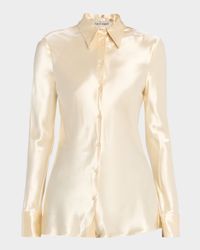Satin Button-Front Blouse