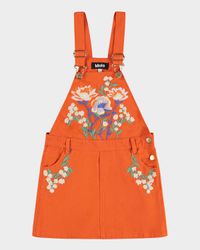Girl's Chakala Embroidered Dungaree Dress, Size 7-12